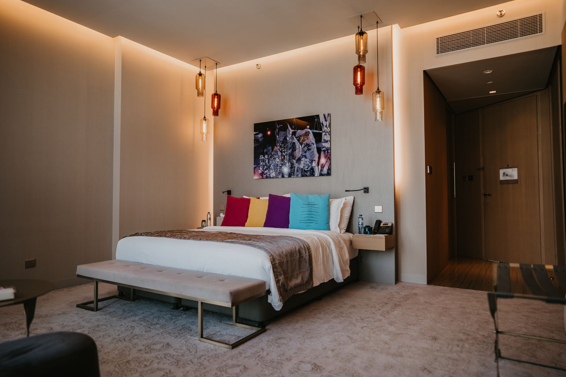 A boutique hotel guest room